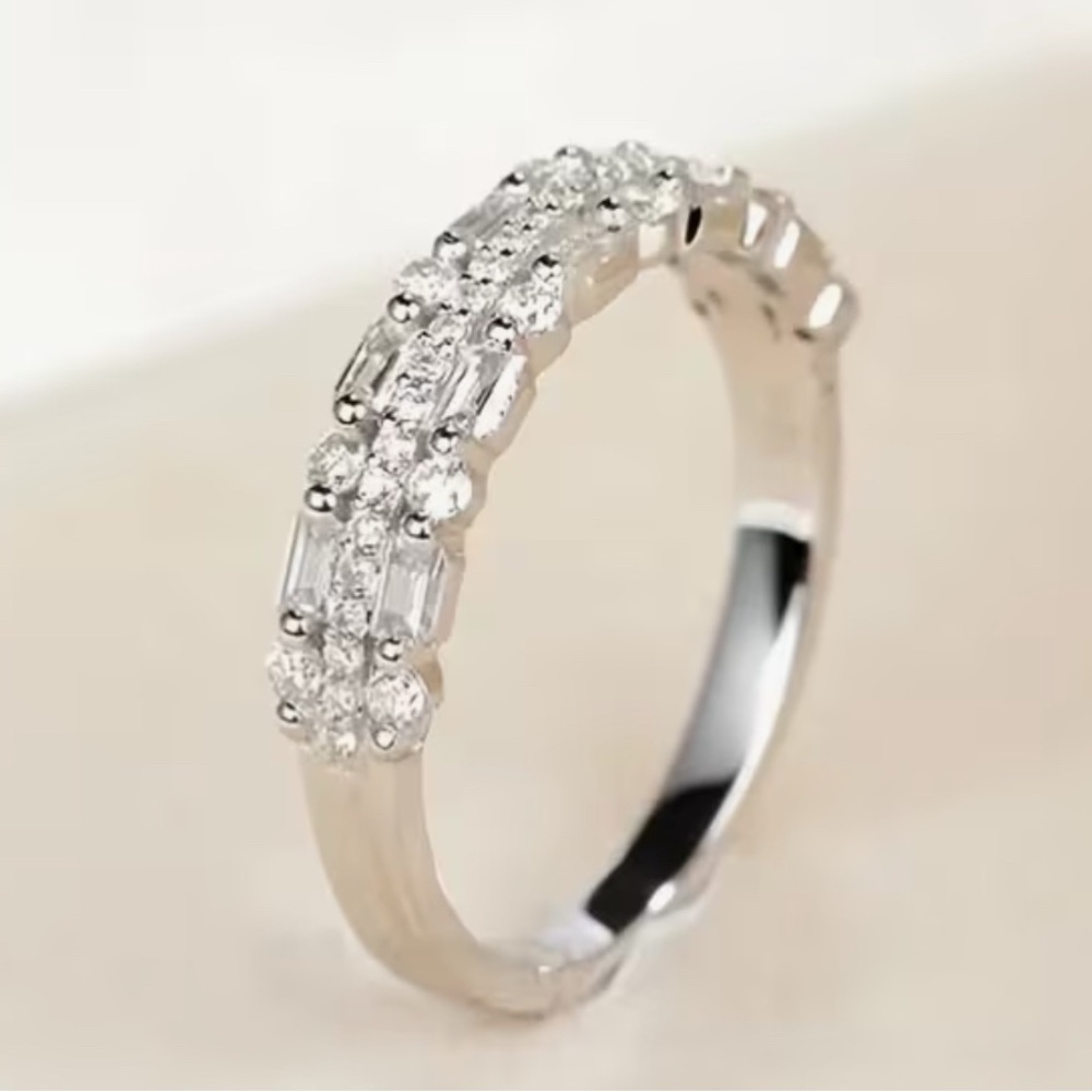 Dazzling Silver Plated Titanium Triple Stacked Band with Cubic Zirconias Ring - Picture 2 of 3
